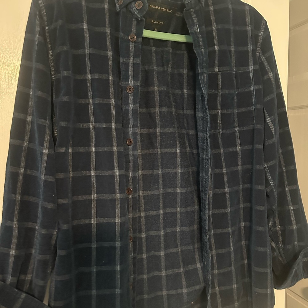 100% Cotton Courdoroy Plaid Button-Up Shirt